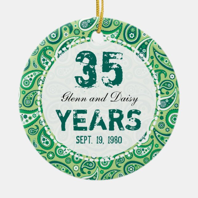 Paisley för 35eJadebröllopsdag Monogram Julgransprydnad Keramik (Framsidan)