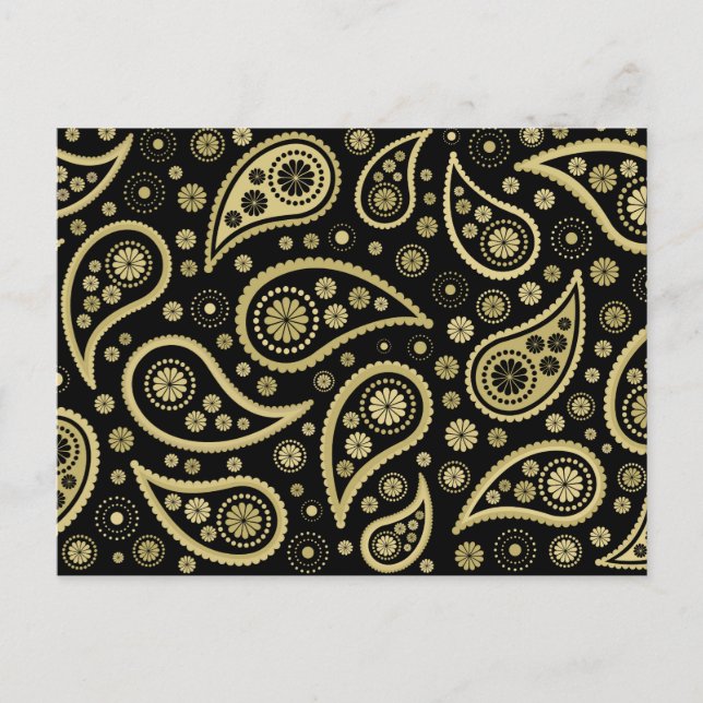 Paisley Funky Print in Black & Golds Vykort (Framsida)