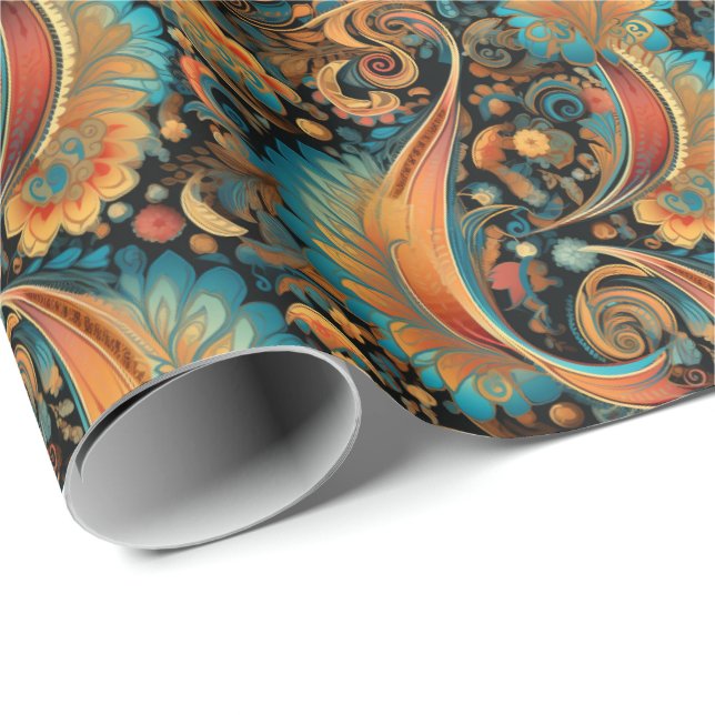 Paisley Golden Flower Abstrakt Mönster 11 Presentpapper (Rullad Hörn)