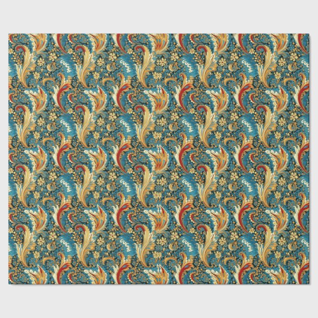 Paisley Golden Flower Abstrakt Mönster 2 Presentpapper (Seam)