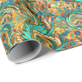 Paisley Golden Flower Abstrakt Mönster 3 Presentpapper