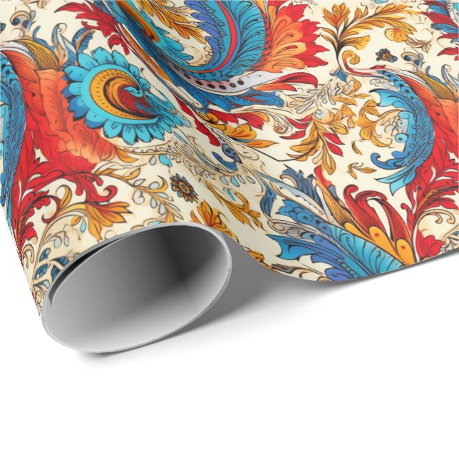 Paisley Golden Flower Abstrakt Mönster 4 Presentpapper (Rullad Hörn)