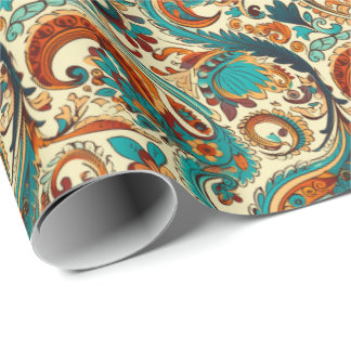 Paisley Golden Flower Abstrakt Mönster 5 Presentpapper