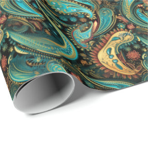 Paisley Golden Flower Abstrakt Mönster 9 Presentpapper
