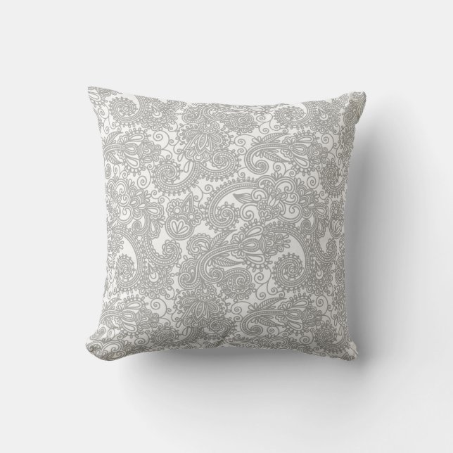 Paisley Grått White Snöre Mönster Cushion Kudde (Framsida)