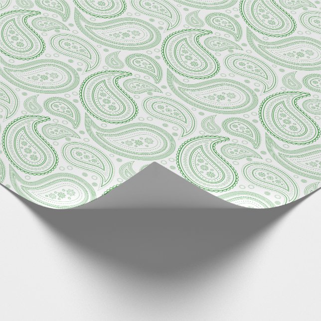 Paisley grönt på vit som slår in papper presentpapper (Hörn)