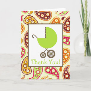 Paisley & grönt vagnsbaby showertack tack kort