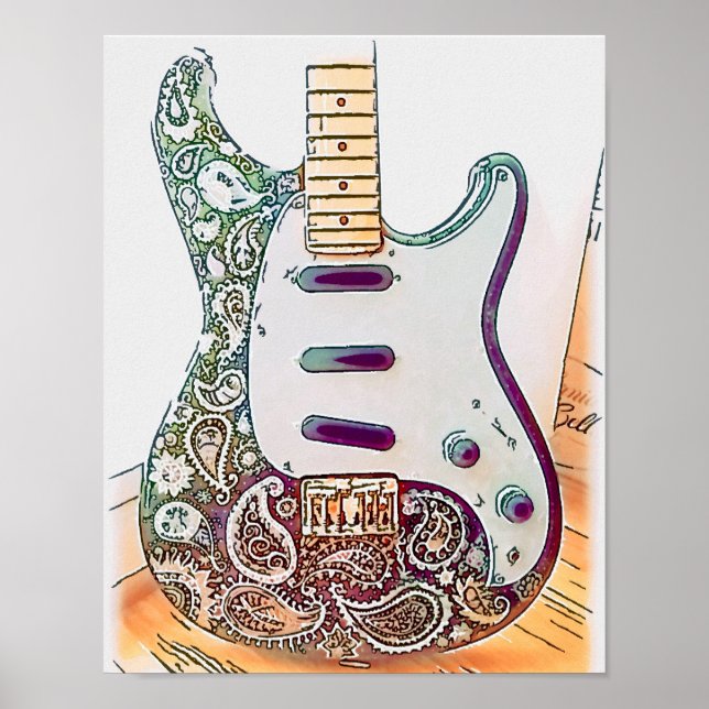 Paisley Guitar-utskrift Poster (Framsidan)
