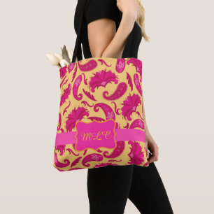 Paisley Gult Bright Rosa Monogram Personalize Tygkasse