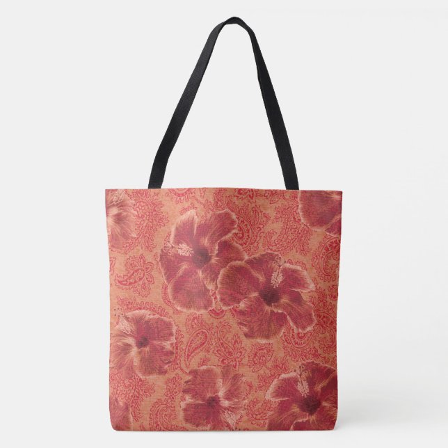 Paisley Hibiscus Vintage Psychedelic Beach Bag Tygkasse (Framsida)