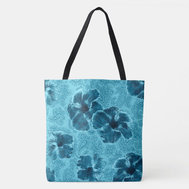 Paisley Hibiscus Vintage Psychedelic Beach Bag Tygkasse (Framsida)