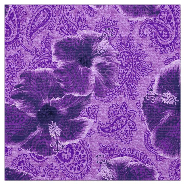 Paisley Hibiscus Vintage Psychedelic Blommigt Tyg (Provkarta)