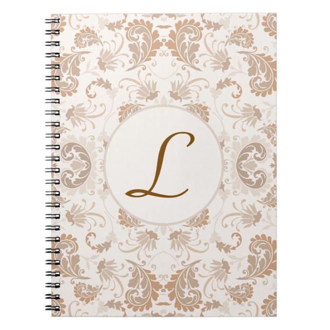 Paisley i Beige Aesthetic Modern Tan Brown Init. Anteckningsbok (Framsidan)
