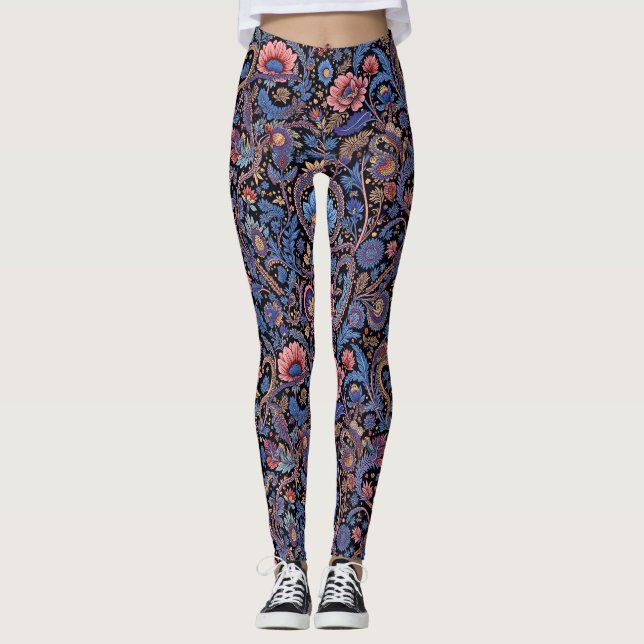 Paisley i Blue och Coral Leggings (Framsida)