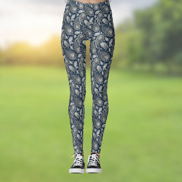 Paisley i marinblå Elegant silver vintage look Leggings