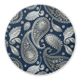 Paisley i marinblått och Elegant Silver Knopp