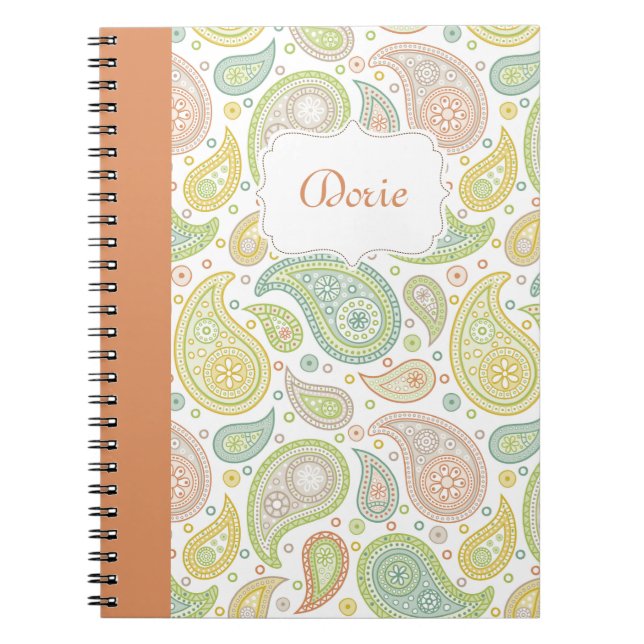 Paisley i Peach Notebook Anteckningsbok Med Spiral (Framsidan)