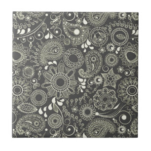 Paisley i svart & gult kakelplatta