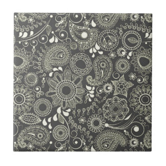 Paisley i svart & gult kakelplatta