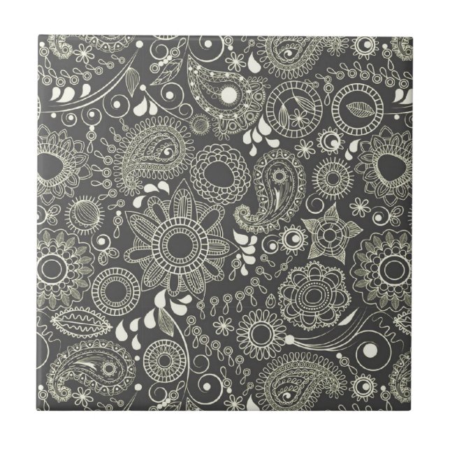 Paisley i svart & gult kakelplatta (Framsidan)