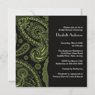 Paisley Inbjudningskort för möhippan Black & Grönt