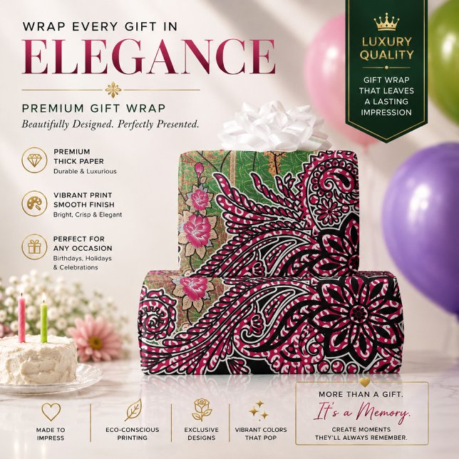 Paisley-inslagspapper | Rosa Blommigt Presentpappe Presentpapper (Skapare uppladdad)