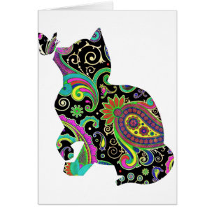 Paisley katt och fjäril hälsningskort