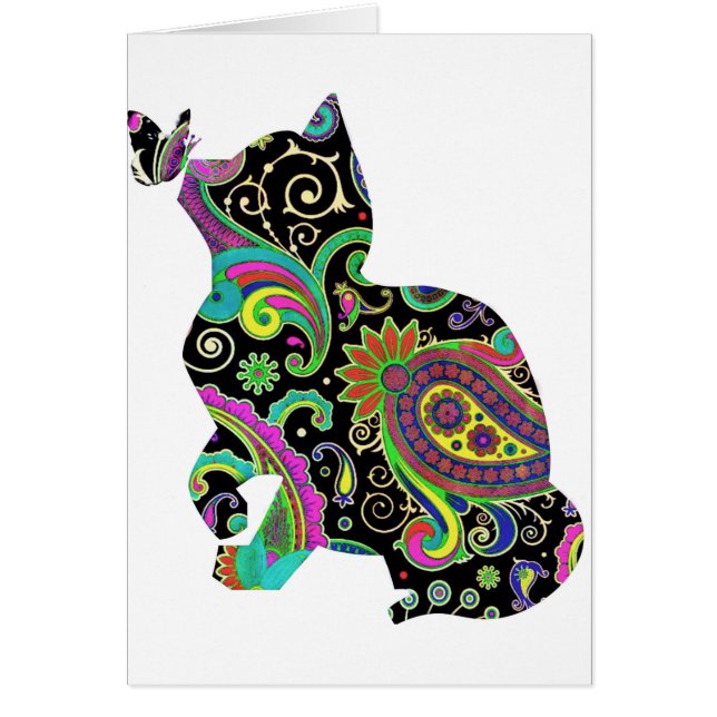 Paisley katt och fjäril hälsningskort (Framsidan)