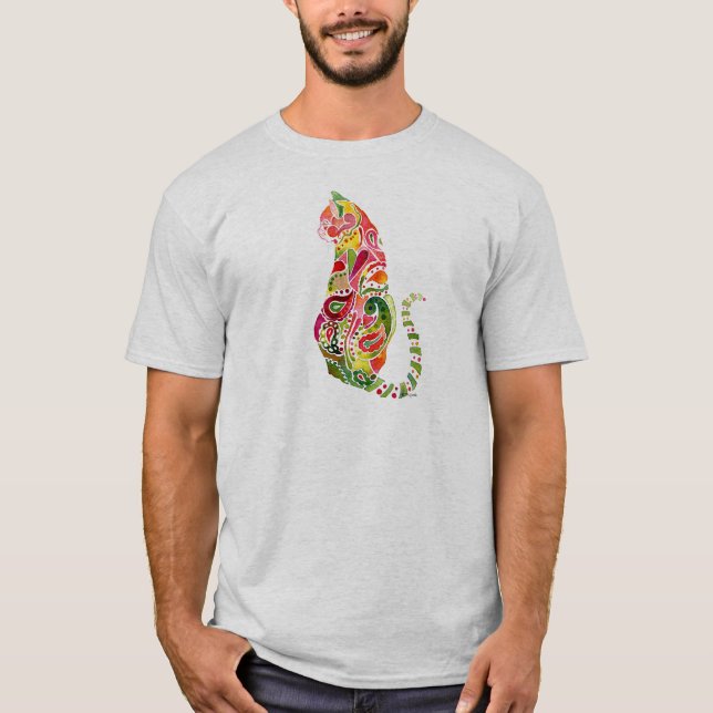 Paisley kattdesign på manar utslagsplatsskjortor tee (Framsida)