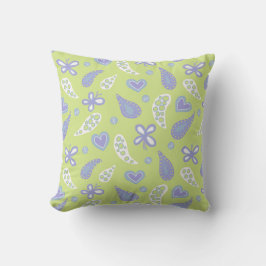 Paisley Lila och Lime Fjärilar och Hjärtan Kudde