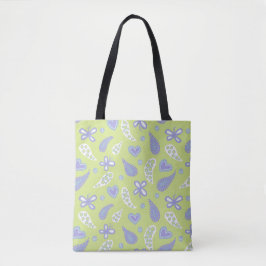 Paisley Lila och Lime Fjärilar och Hjärtan Tygkasse