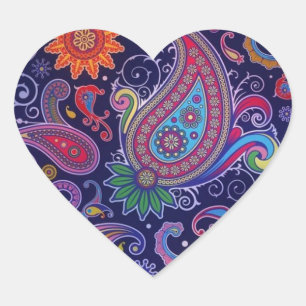 Paisley Lila rosa Hjärtformat Klistermärke