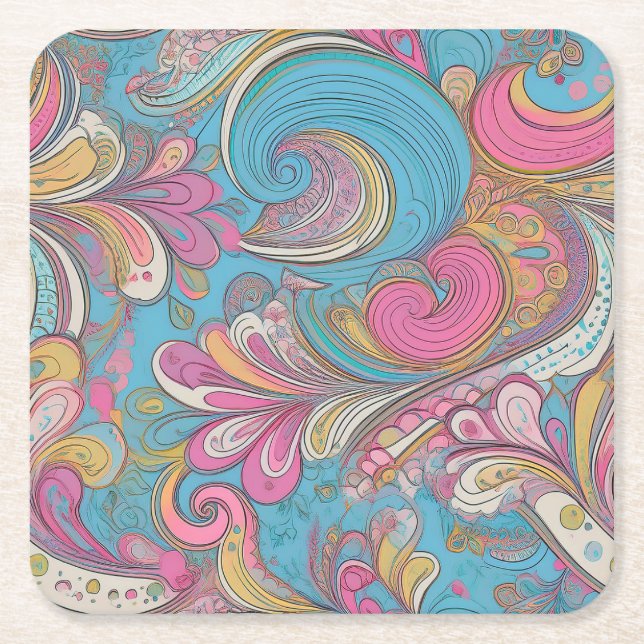 Paisley Lila Underlägg Papper Kvadrat (Framsidan)