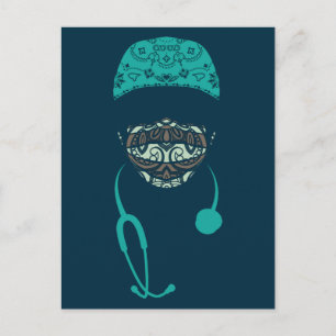 paisley med mask postkort vykort