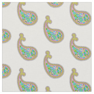 Paisley Mehndi Mönster Rosa Grönt Aqua Gult Tyg