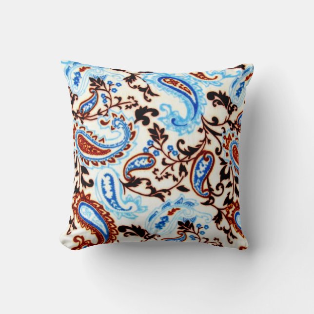 Paisley Mocha Blue Kudde (Framsida)