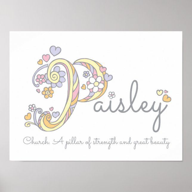 Paisley monogram art-flickorna namn och poster (Framsidan)