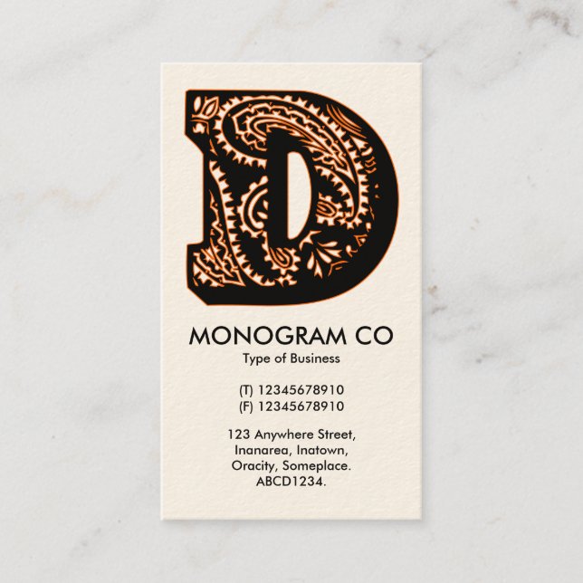 Paisley-monogram - D Visitkort (Framsida)