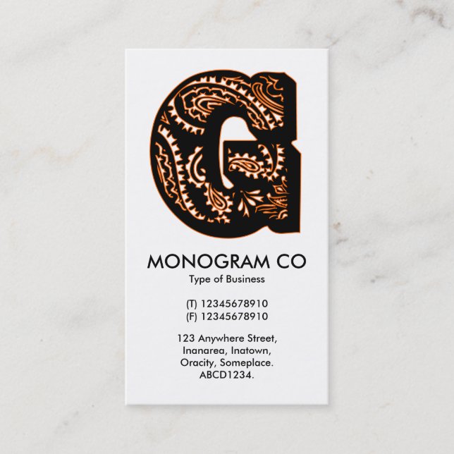Paisley Monogram - G Visitkort (Framsida)