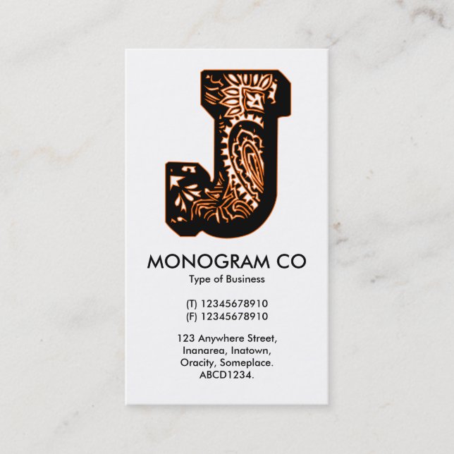 Paisley Monogram - J Visitkort (Framsida)