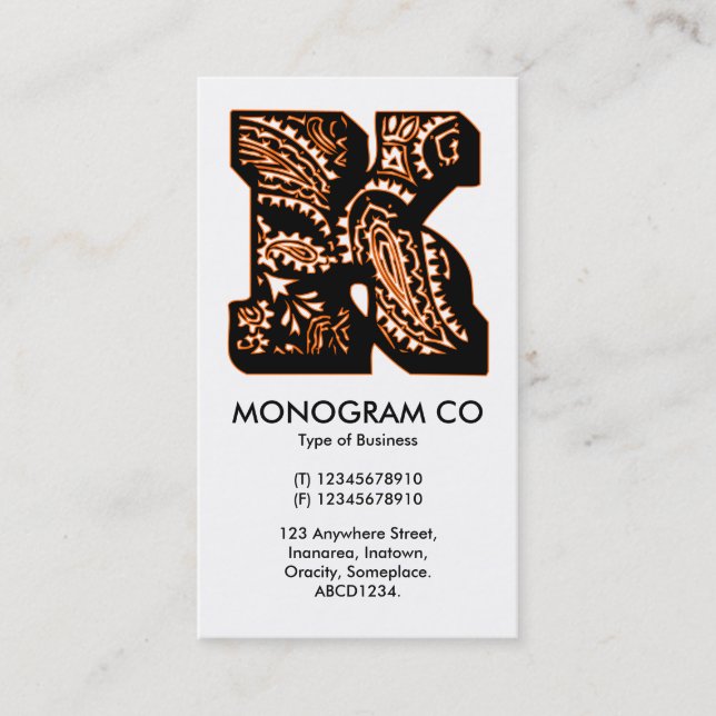 Paisley Monogram - K Visitkort (Framsida)