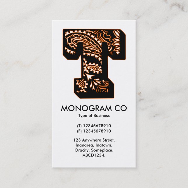 Paisley Monogram - T Visitkort (Framsida)