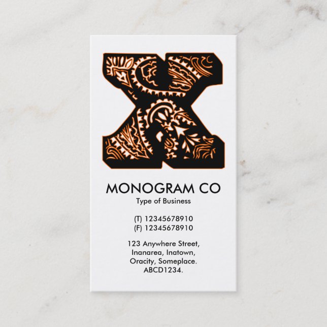 Paisley Monogram - X Visitkort (Framsida)