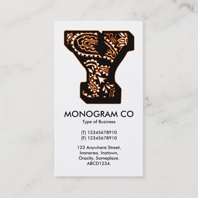 Paisley Monogram - Y Visitkort (Framsida)
