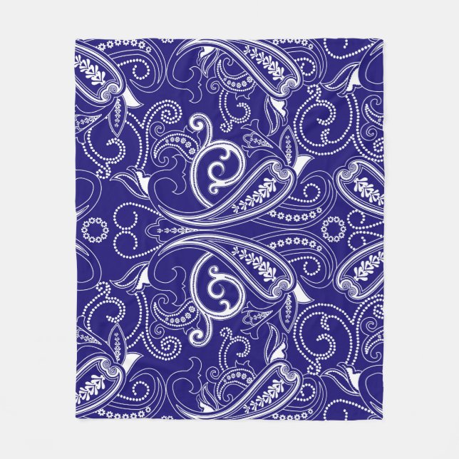 Paisley monokrom: blå, vit elegans. fleecefilt (Framsidan)