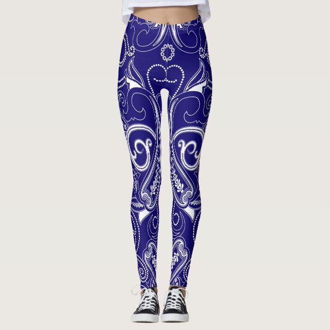 Paisley monokrom: blå, vit elegans. leggings (Framsida)