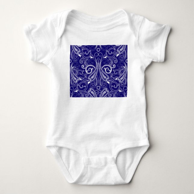 Paisley monokrom: blå, vit elegans. t shirt (Framsida)