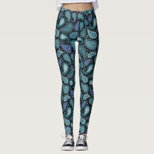 Paisley Mönster Abstrakt Shapes Navy Blue Leggings
