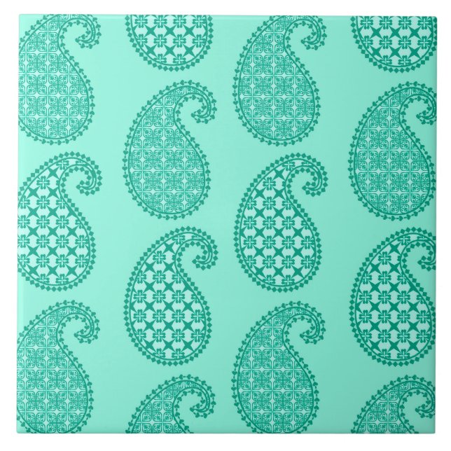 Paisley mönster, aqua och turkos kakelplatta (Framsidan)