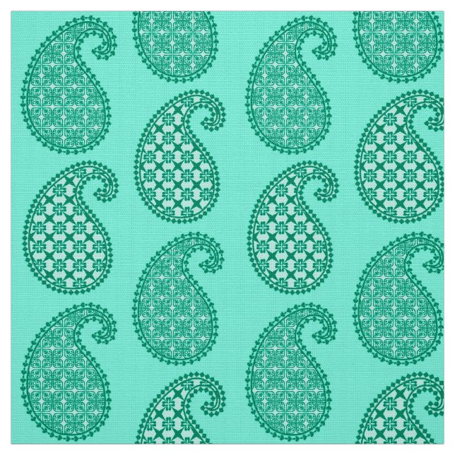 Paisley mönster, aqua och turkos tyg (Provkarta)